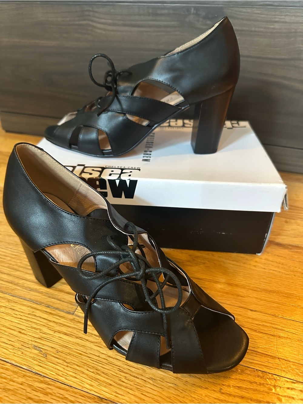 Black Lace-Up Cutout High Heel Sandals - Women's